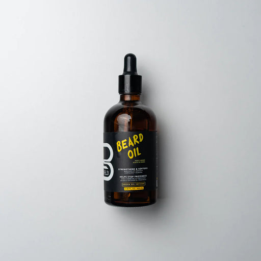 A bottle of L3VEL3 Argan Beard Oil with a dropper cap, labeled for beard care.