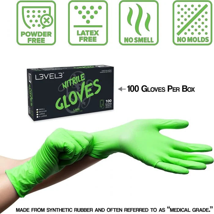 L3VEL3 Professional Nitrile Gloves - Lime (100)