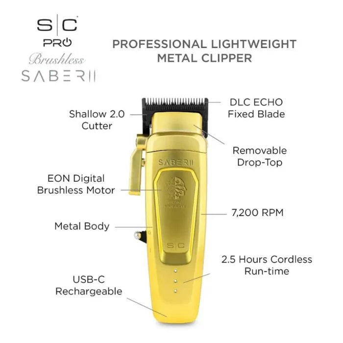 Gamma+ StyleCraft Saber 2.0 Brushless Motor Clipper - Gold