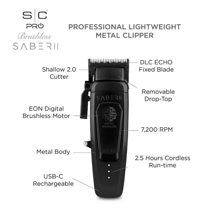 Gamma+ StyleCraft Saber 2.0 Brushless Motor Clipper - Black