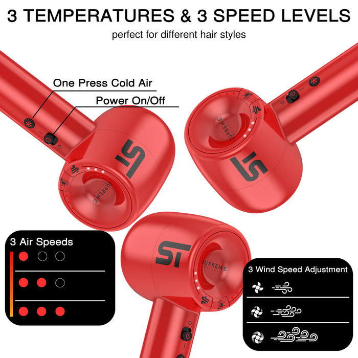 Supreme Trimmer Brushless Motor Hairdryer Red