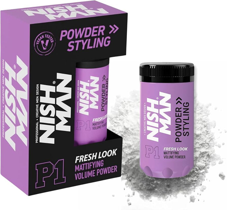 Nishman Hair Styling Mattifying Volume Powder - P1 Fresh Look 20g - MCR Barber Supplies