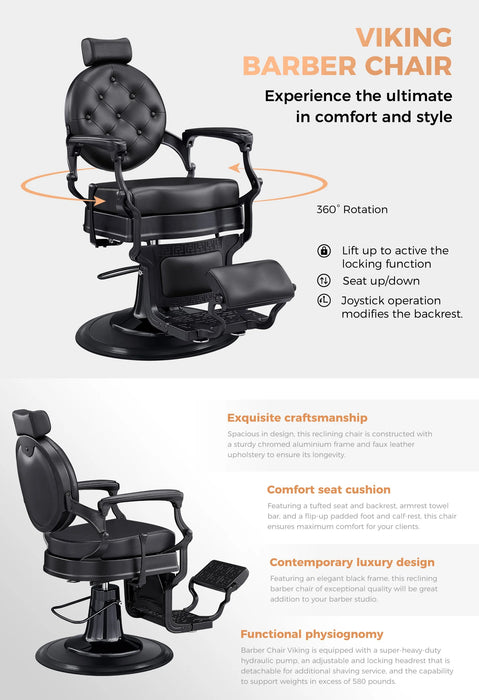 Viking Barber Chair - Black