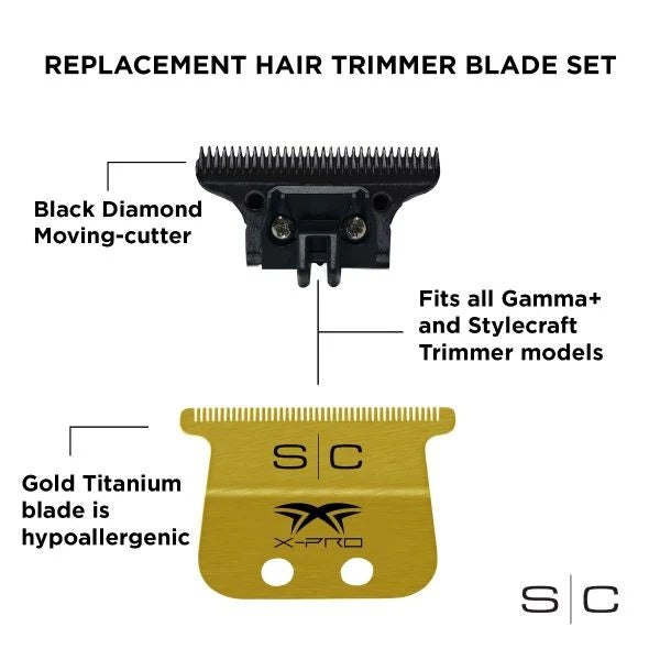 Gamma+ StyleCraft The One Wide X-Pro Trimmer Blade Set Gold