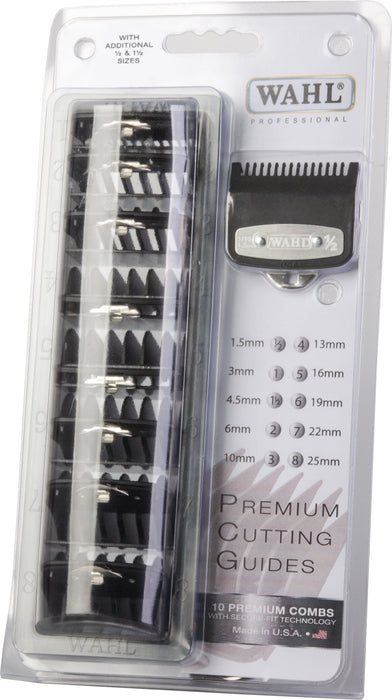 Wahl Premium 10 Guard Clipper Comb Set (inc ½ + 1½) - MCR Barber Supplies